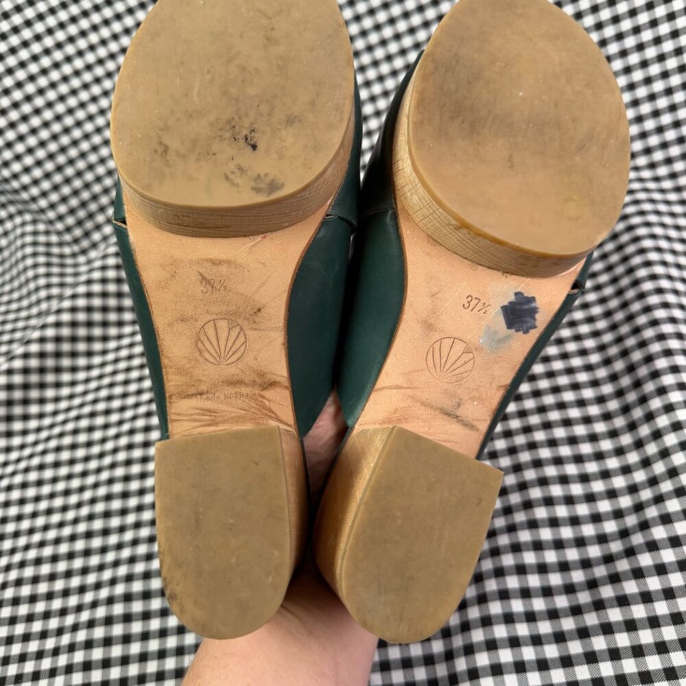 Coclico Green Leather Platform Mules Wooden Heel Sandals EU 37.5 Made in Spain - Picture 4 of 4
